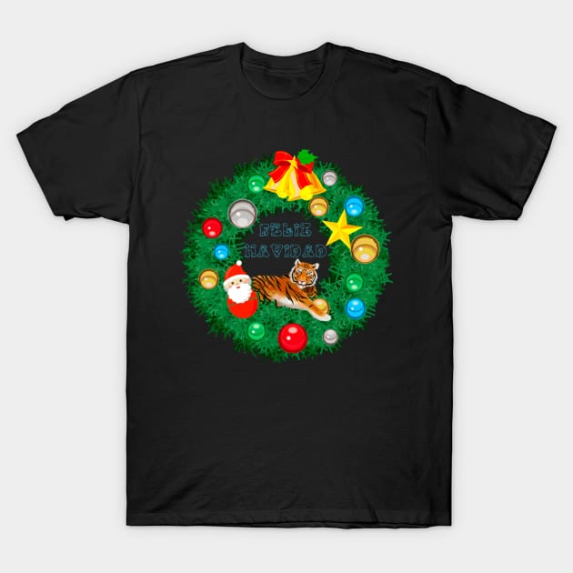 Tigre Deseando Feliz Navidad - Tiger Wishes Merry Christmas T-Shirt by Cattingthere